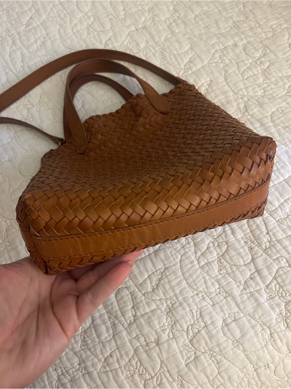 Madewell Small Transport Woven Leather Crossbody Tote Cognac - Picture 7 of 11